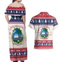 Liberia Christmas Couples Matching Off Shoulder Maxi Dress and Hawaiian Shirt My Christmas On You - Lion Santa - Wonder Print Shop