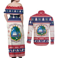 Liberia Christmas Couples Matching Off Shoulder Maxi Dress and Long Sleeve Button Shirt My Christmas On You - Lion Santa - Wonder Print Shop