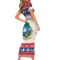 Liberia Christmas Short Sleeve Bodycon Dress My Christmas On You - Lion Santa - Wonder Print Shop