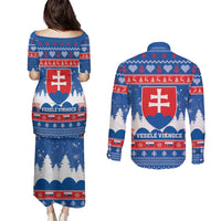 Slovakia Christmas Couples Matching Puletasi and Long Sleeve Button Shirt Vesele Vianoce - Coat Of Arms - Wonder Print Shop