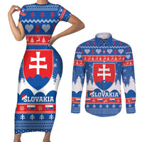 Slovakia Christmas Couples Matching Short Sleeve Bodycon Dress and Long Sleeve Button Shirt Vesele Vianoce - Coat Of Arms - Wonder Print Shop