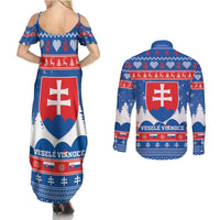 Slovakia Christmas Couples Matching Summer Maxi Dress and Long Sleeve Button Shirt Vesele Vianoce - Coat Of Arms - Wonder Print Shop