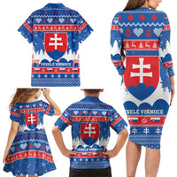 Slovakia Christmas Family Matching Long Sleeve Bodycon Dress and Hawaiian Shirt Vesele Vianoce - Coat Of Arms - Wonder Print Shop