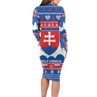 Slovakia Christmas Family Matching Long Sleeve Bodycon Dress and Hawaiian Shirt Vesele Vianoce - Coat Of Arms - Wonder Print Shop
