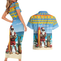 Aruba Christmas Couples Matching Short Sleeve Bodycon Dress and Hawaiian Shirt Surfing Santa Bon Pasco - Wonder Print Shop