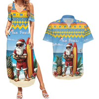 Aruba Christmas Couples Matching Summer Maxi Dress and Hawaiian Shirt Surfing Santa Bon Pasco - Wonder Print Shop