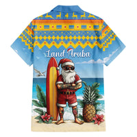 Aruba Christmas Family Matching Off The Shoulder Long Sleeve Dress and Hawaiian Shirt Surfing Santa Bon Pasco - Wonder Print Shop