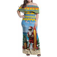 Aruba Christmas Family Matching Off Shoulder Maxi Dress and Hawaiian Shirt Surfing Santa Bon Pasco - Wonder Print Shop
