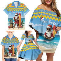 Aruba Christmas Family Matching Off Shoulder Short Dress and Hawaiian Shirt Surfing Santa Bon Pasco - Wonder Print Shop