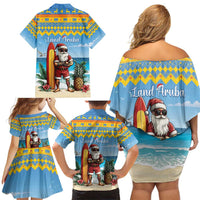 Aruba Christmas Family Matching Off Shoulder Short Dress and Hawaiian Shirt Surfing Santa Bon Pasco - Wonder Print Shop