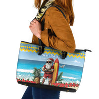 Aruba Christmas Leather Tote Bag Surfing Santa Bon Pasco - Wonder Print Shop
