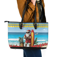 Aruba Christmas Leather Tote Bag Surfing Santa Bon Pasco - Wonder Print Shop