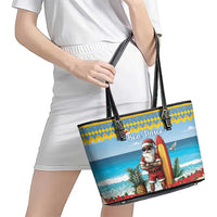 Aruba Christmas Leather Tote Bag Surfing Santa Bon Pasco - Wonder Print Shop