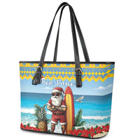 Aruba Christmas Leather Tote Bag Surfing Santa Bon Pasco - Wonder Print Shop