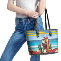 Aruba Christmas Leather Tote Bag Surfing Santa Bon Pasco - Wonder Print Shop