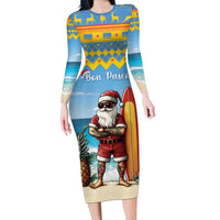 Aruba Christmas Long Sleeve Bodycon Dress Surfing Santa Bon Pasco - Wonder Print Shop