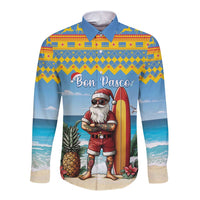 Aruba Christmas Long Sleeve Button Shirt Surfing Santa Bon Pasco - Wonder Print Shop