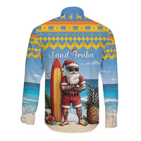 Aruba Christmas Long Sleeve Button Shirt Surfing Santa Bon Pasco - Wonder Print Shop