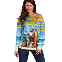 Aruba Christmas Off Shoulder Sweater Surfing Santa Bon Pasco - Wonder Print Shop