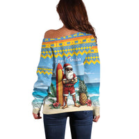 Aruba Christmas Off Shoulder Sweater Surfing Santa Bon Pasco - Wonder Print Shop