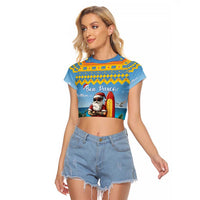 Aruba Christmas Raglan Cropped T Shirt Surfing Santa Bon Pasco - Wonder Print Shop