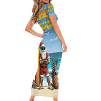 Aruba Christmas Short Sleeve Bodycon Dress Surfing Santa Bon Pasco - Wonder Print Shop
