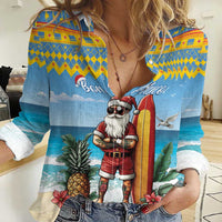 Aruba Christmas Women Casual Shirt Surfing Santa Bon Pasco - Wonder Print Shop