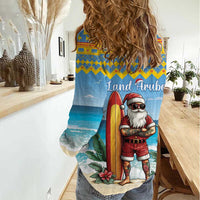 Aruba Christmas Women Casual Shirt Surfing Santa Bon Pasco - Wonder Print Shop