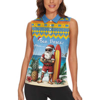 Aruba Christmas Women Sleeveless Polo Shirt Surfing Santa Bon Pasco - Wonder Print Shop