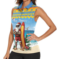 Aruba Christmas Women Sleeveless Polo Shirt Surfing Santa Bon Pasco - Wonder Print Shop