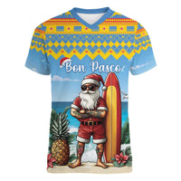 Aruba Christmas Women V-Neck T-Shirt Surfing Santa Bon Pasco - Wonder Print Shop
