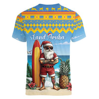 Aruba Christmas Women V-Neck T-Shirt Surfing Santa Bon Pasco - Wonder Print Shop