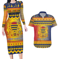 Chad Christmas Couples Matching Long Sleeve Bodycon Dress and Hawaiian Shirt Coat Of Arms Merry Christmas - Wonder Print Shop