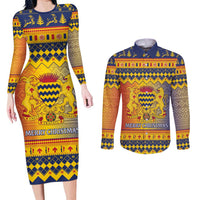 Chad Christmas Couples Matching Long Sleeve Bodycon Dress and Long Sleeve Button Shirt Coat Of Arms Merry Christmas - Wonder Print Shop