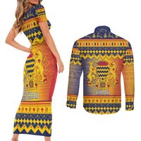 Chad Christmas Couples Matching Short Sleeve Bodycon Dress and Long Sleeve Button Shirt Coat Of Arms Merry Christmas - Wonder Print Shop