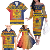 Chad Christmas Family Matching Off The Shoulder Long Sleeve Dress and Hawaiian Shirt Coat Of Arms Merry Christmas - Wonder Print Shop