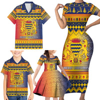 Chad Christmas Family Matching Short Sleeve Bodycon Dress and Hawaiian Shirt Coat Of Arms Merry Christmas - Wonder Print Shop
