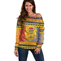 Chad Christmas Off Shoulder Sweater Coat Of Arms Merry Christmas - Wonder Print Shop