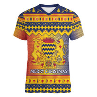 Chad Christmas Women V-Neck T-Shirt Coat Of Arms Merry Christmas - Wonder Print Shop