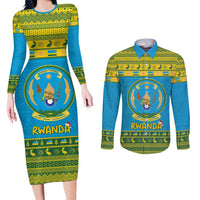Rwanda Christmas Couples Matching Long Sleeve Bodycon Dress and Long Sleeve Button Shirt Coat Of Arms Noheli Nziza - Wonder Print Shop