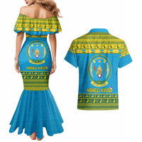 Rwanda Christmas Couples Matching Mermaid Dress and Hawaiian Shirt Coat Of Arms Noheli Nziza - Wonder Print Shop