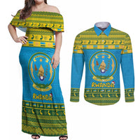 Rwanda Christmas Couples Matching Off Shoulder Maxi Dress and Long Sleeve Button Shirt Coat Of Arms Noheli Nziza - Wonder Print Shop