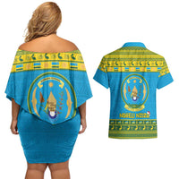 Rwanda Christmas Couples Matching Off Shoulder Short Dress and Hawaiian Shirt Coat Of Arms Noheli Nziza - Wonder Print Shop