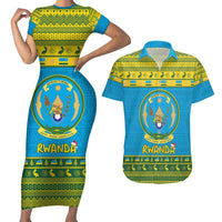 Rwanda Christmas Couples Matching Short Sleeve Bodycon Dress and Hawaiian Shirt Coat Of Arms Noheli Nziza - Wonder Print Shop
