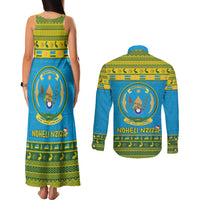 Rwanda Christmas Couples Matching Tank Maxi Dress and Long Sleeve Button Shirt Coat Of Arms Noheli Nziza - Wonder Print Shop