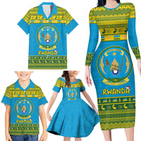 Rwanda Christmas Family Matching Long Sleeve Bodycon Dress and Hawaiian Shirt Coat Of Arms Noheli Nziza - Wonder Print Shop