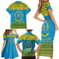Rwanda Christmas Family Matching Short Sleeve Bodycon Dress and Hawaiian Shirt Coat Of Arms Noheli Nziza - Wonder Print Shop