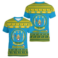 Rwanda Christmas Women V-Neck T-Shirt Coat Of Arms Noheli Nziza - Wonder Print Shop