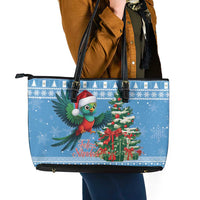Guatemala Christmas Leather Tote Bag Quetzal Feliz Navidad - Wonder Print Shop
