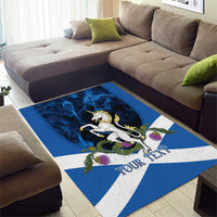 Personalised Unicorn Scotland Area Rug Scottish Saltire With Thistle
